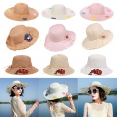 Summer Mujer Straw Panama Hats Big Wide Brim Travel Casual Beach Sunshade Caps  eb-56181264